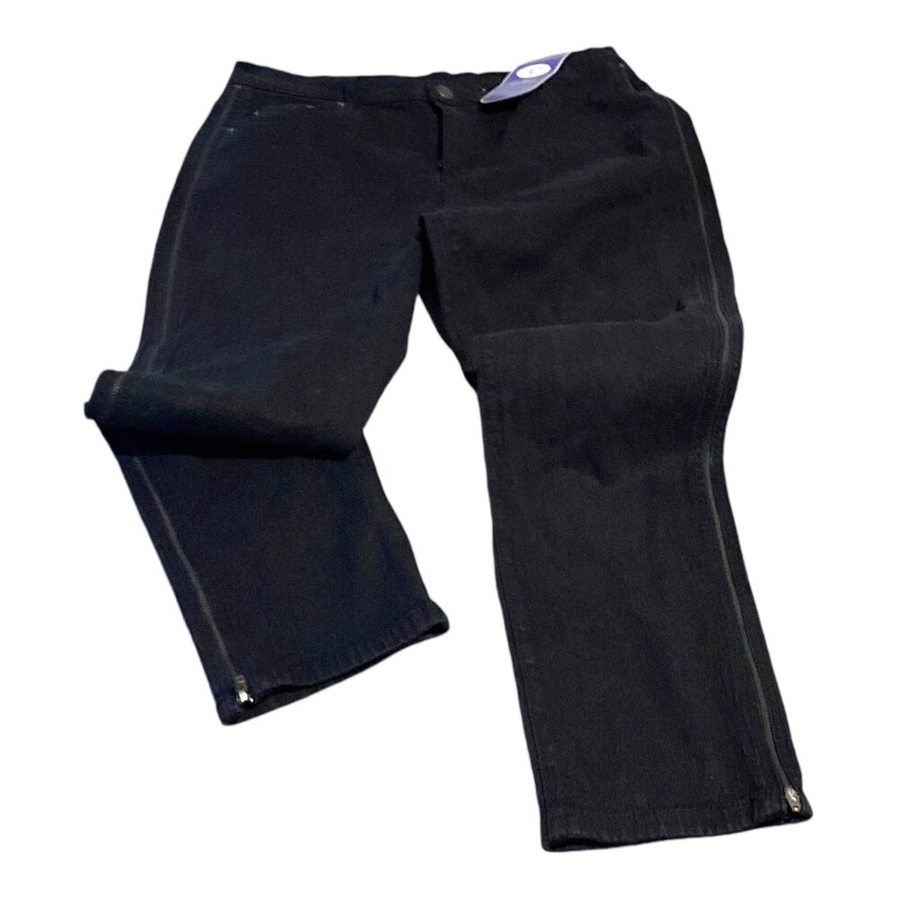DG2 Diane Gilman Jeans Womens 14 Petite Black Denim Virtual Stretch Side Zip
